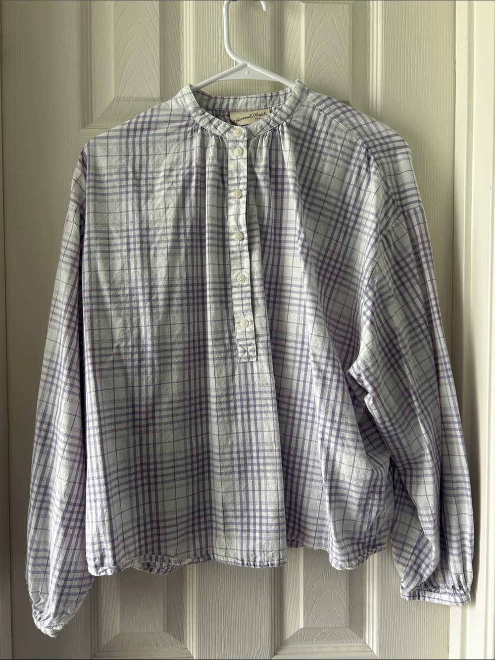 ⚜️ Universal Thread Lavender and White Plaid Henley Top